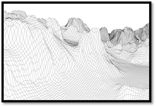 3D image of a mountain range to be rendered by a GPU
